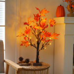 1 – Chinese Artificial LED Lighted Red Maple Leaf Tree Bonsai