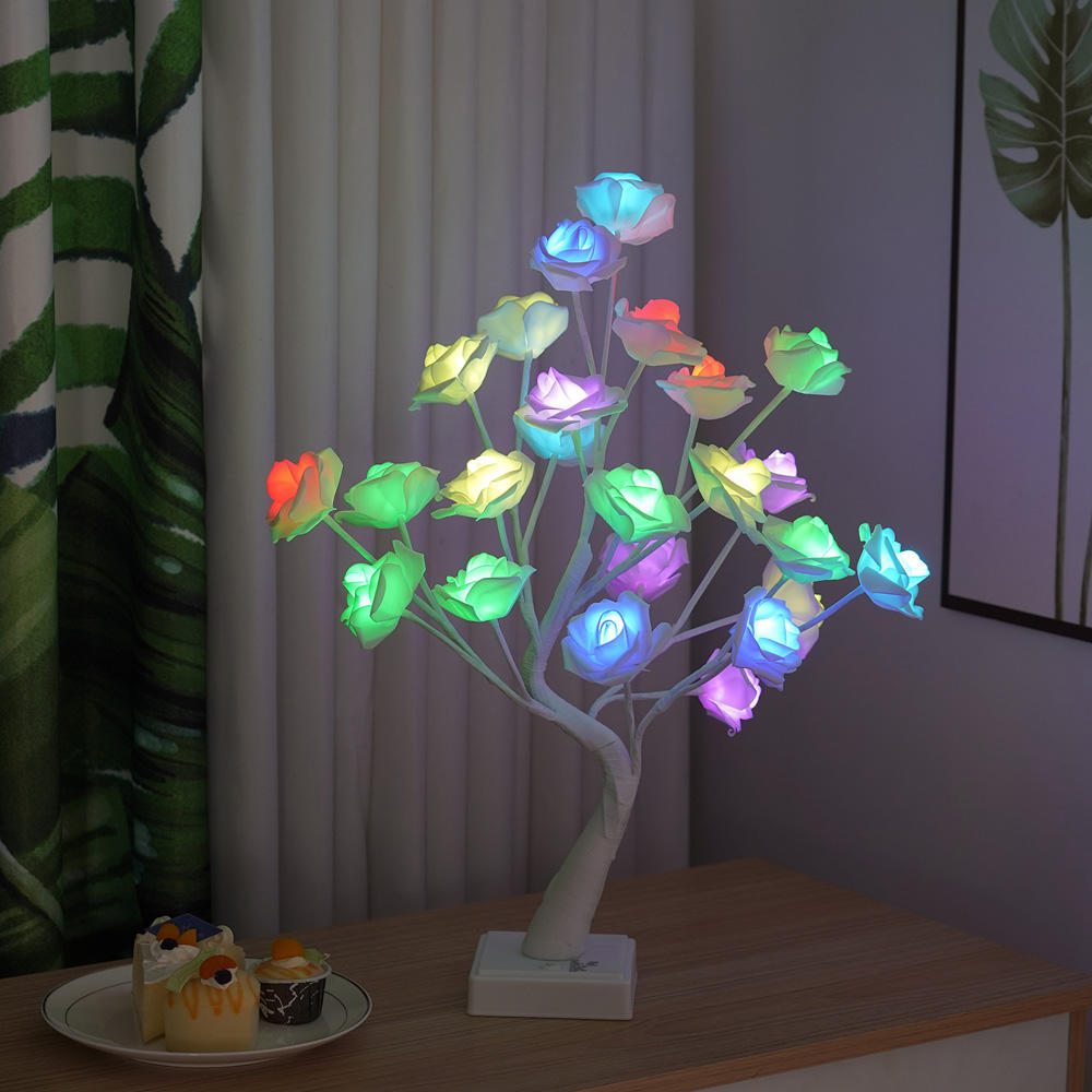 JORIX Easter Gift Rose Tree Remote Control Lamp USB & Battery Powered 16 Multi-Color Changing Bedside Night Light Desk Lamp for Valentine's Day Anniversary Party Bedroom Home Décor & Gifts