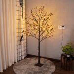 JORIX Easter Gift 150cm LED Birch Tree Light 200 Warm White Pre-Lit Twig Lights Safe Adapter & Stable Base 5m Extension Cable Indoor Decorative Lighted Tree Lamp for Home Décor