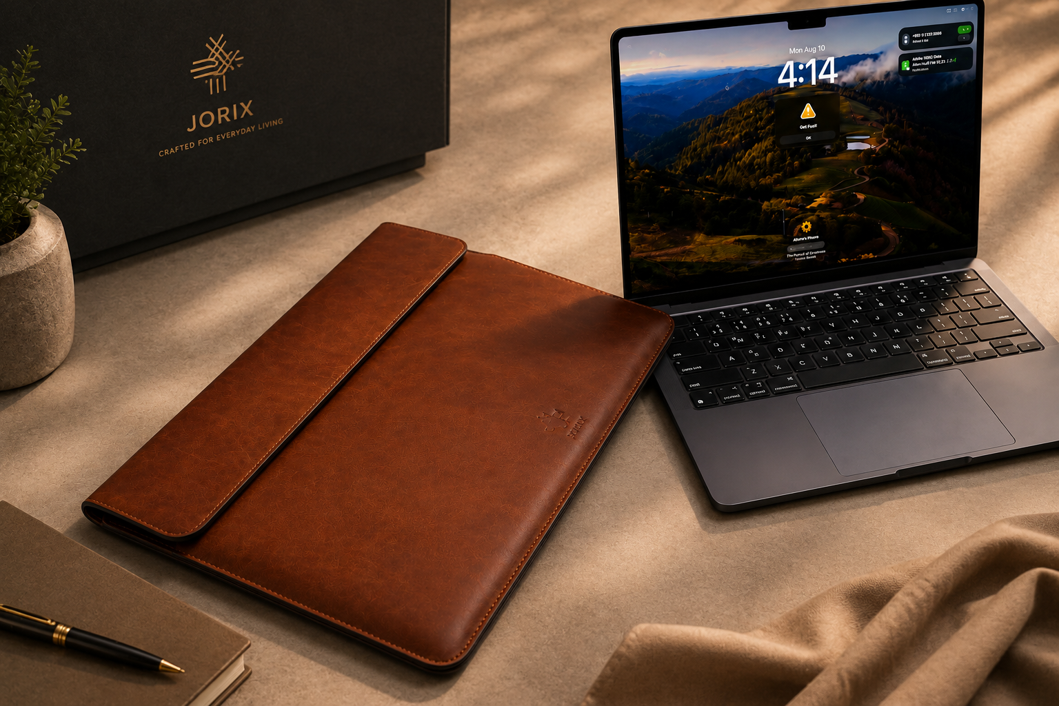 JORIX 100% Genuine Full Grain Cow Leather Laptop Sleeve – Dark Chocolate