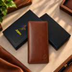 Men's 100% Genuine Cow Leather Long Bifold Wallet – 10 Card Slots Phone & ID Holder – Brown