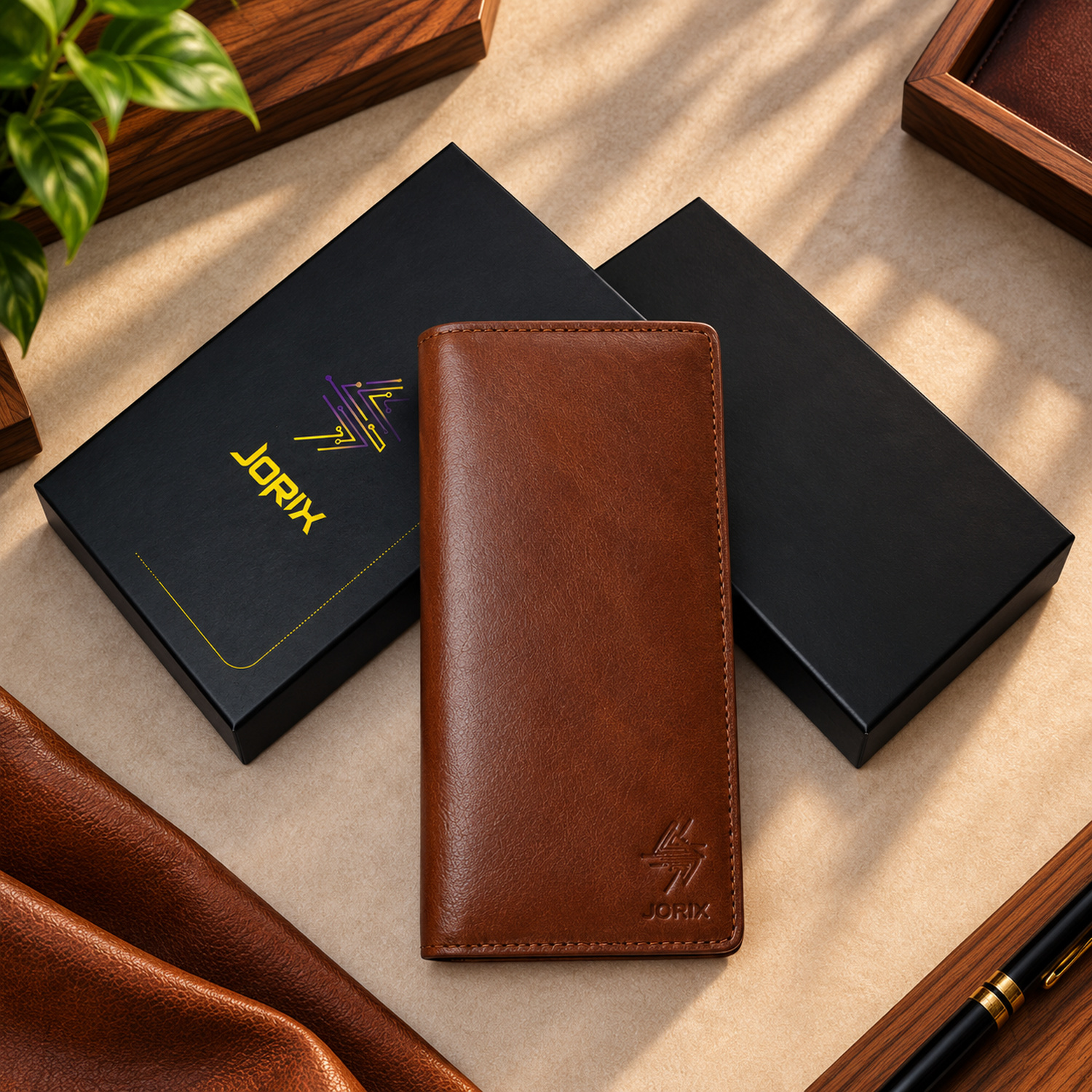Men's 100% Genuine Cow Leather Long Bifold Wallet – 10 Card Slots Phone & ID Holder – Brown